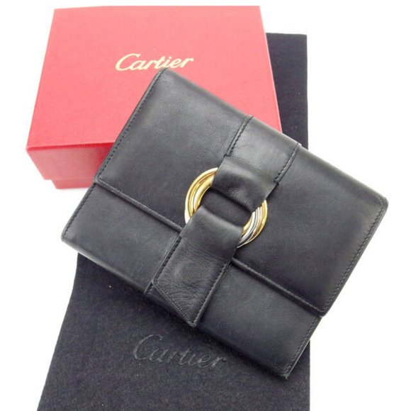 Cartier Wallet Purse Trifold Trinity Black Woman Authentic Used Y1609 - Picture 1 of 5